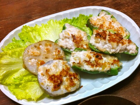 ♦鶏むね肉で♦ピーマンとレンコンのあっさり肉詰め